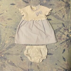 First impressions Blue Striped Searsucker Dress Ruffledd Diaper Cover 24M Baby